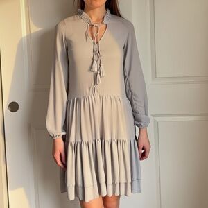 Boho Style Pale Blue Long Sleeve Dress